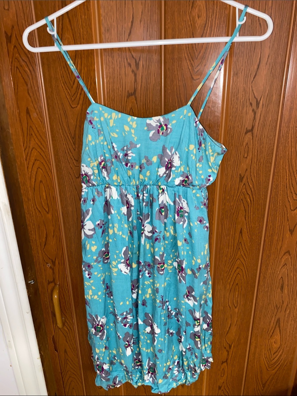 Vintage  ladies medium top Turquoise Floral with Spaghetti Straps